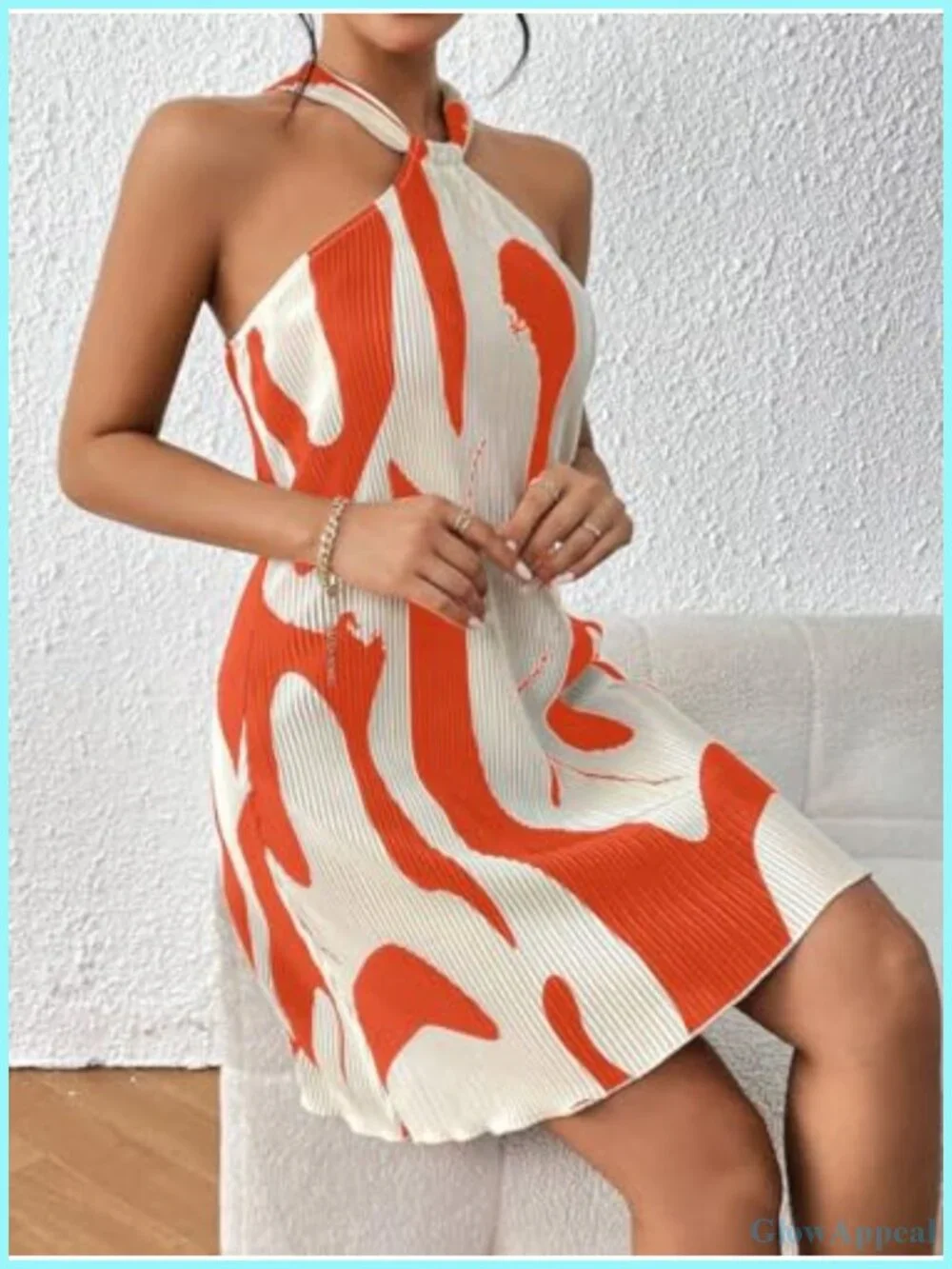 Halter Neck Sleeveless Sheath Mini Dress Pleated Casual Summer - Picture 4 of 6